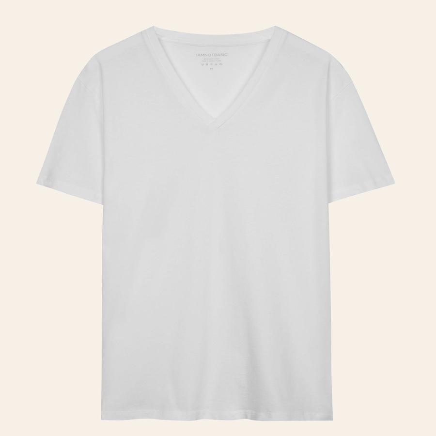 V Yaka Tişört - Beyaz