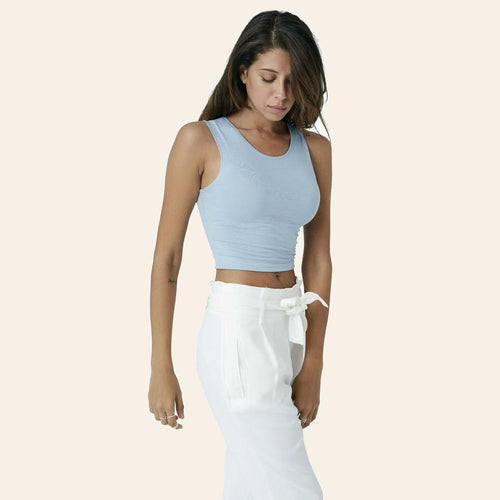 Likralı Crop Atlet - Mavi