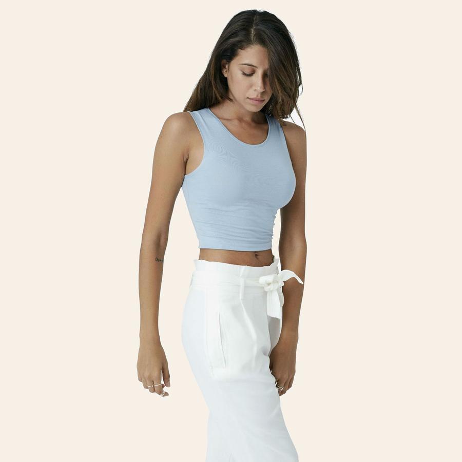 Likralı Crop Atlet - Mavi