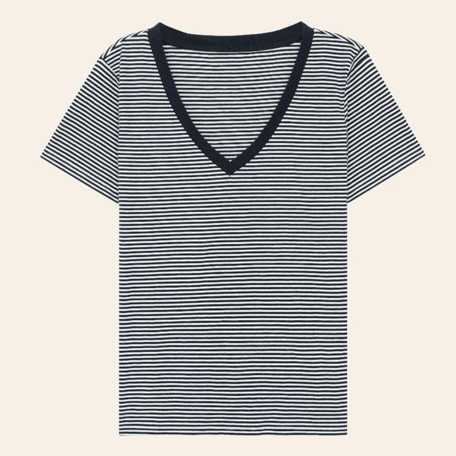 Derin V Tişört - Çizgili