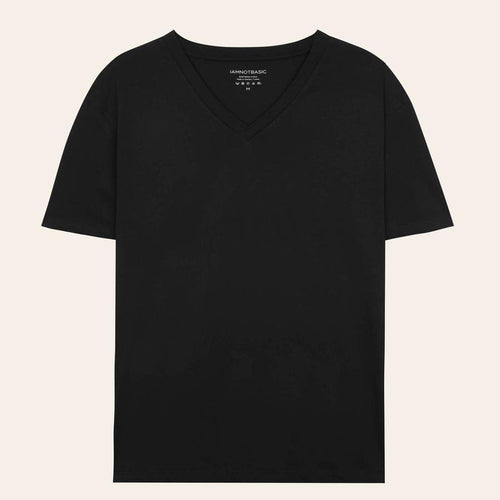 V Yaka Tişört - Siyah